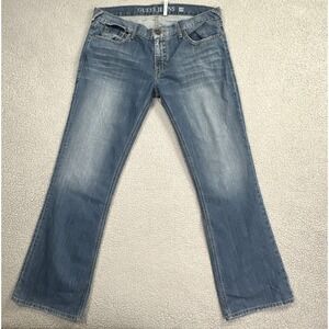 Guess Jeans Falcon Slim Boot Men 38x34 Blue Whiskered Cowboy Biker Flap Pocket